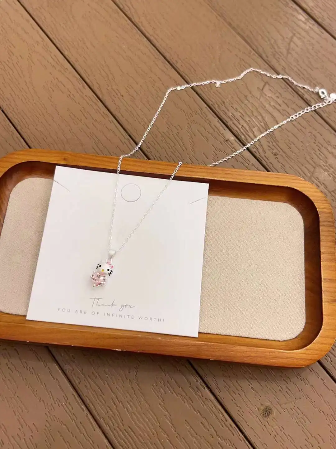 Sanrio Necklaces For Womens Cute Hello Kitty 925 Silver Shiny Simple High Sense Lucky Diamond Pendant Jewelry Birthday Gift