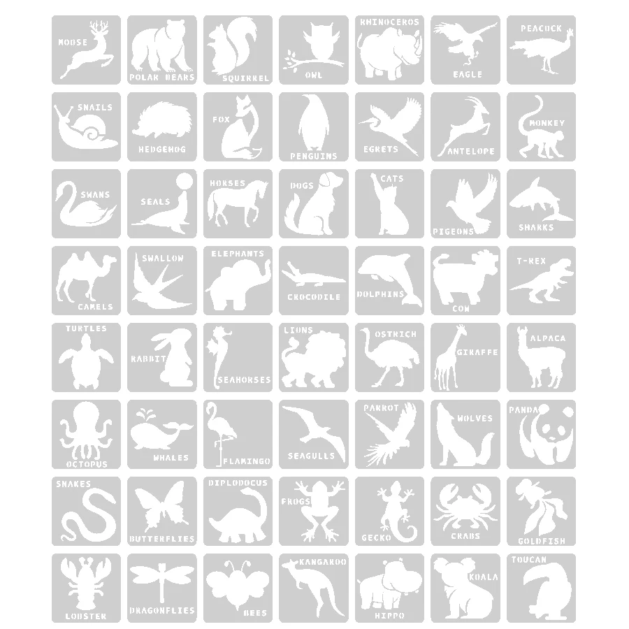 56PCS 3.9inch Animal Stencil Set Reusable Drawing Templates for DIY Painting Scrapbooking Journal Craft Decor