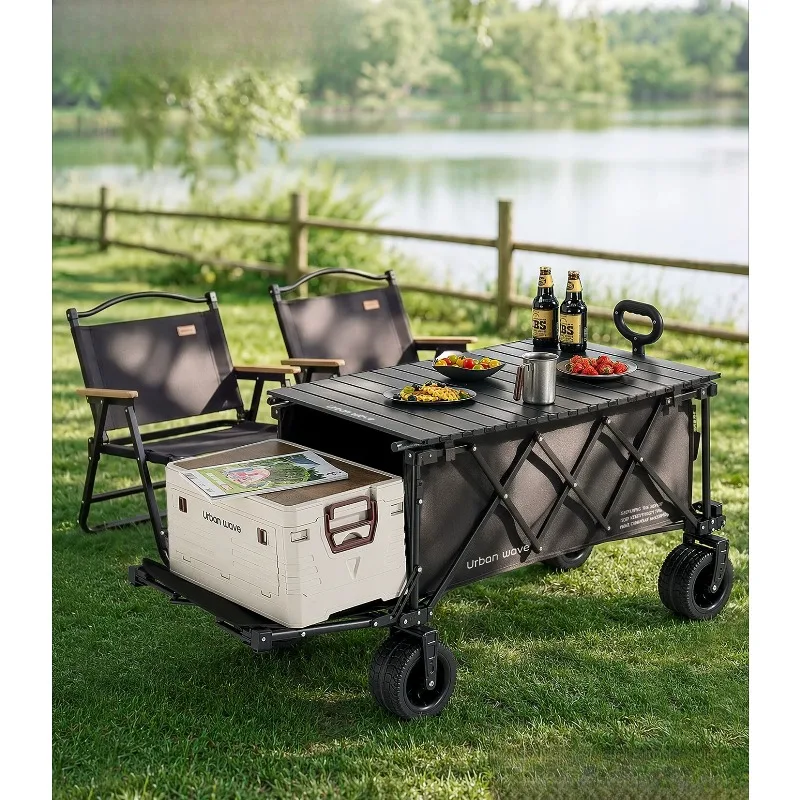 Folding Camping Wagon Cart Outdoor Collapsible Trolley Reclining for Kids Picnic Camping Gathering Travel Camp Trailer