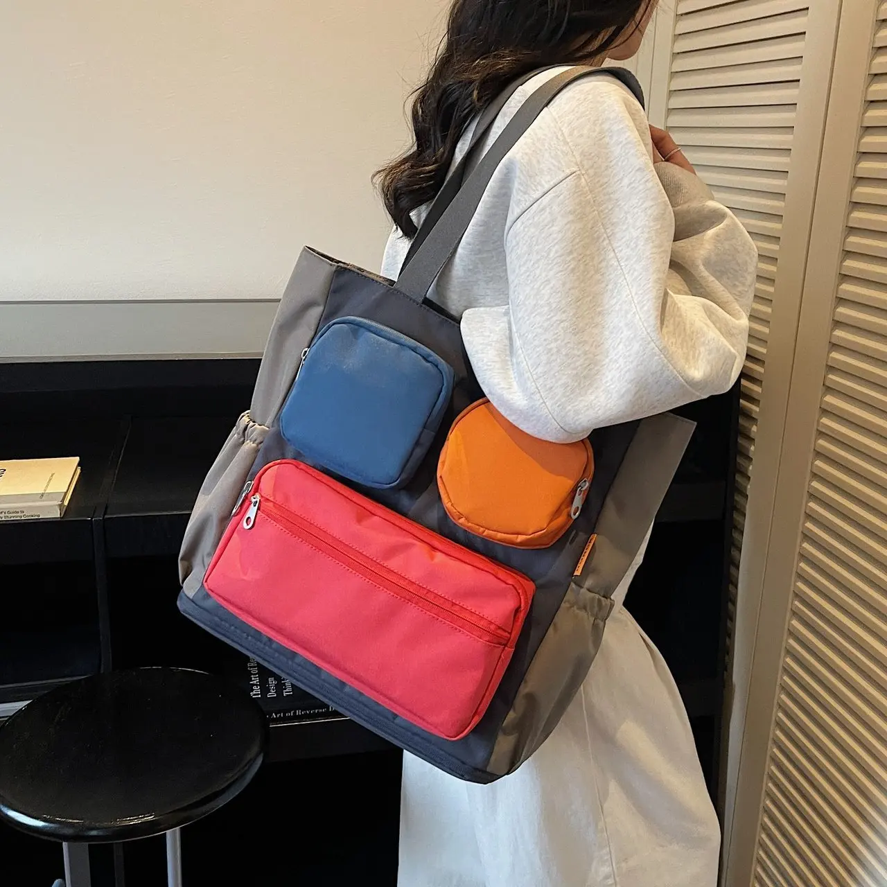 The Dopamine Color Tote Bags For Women Colorblock Multi Pockets Big Capacity Shopper Shoulder Totes 2026 Latest Designer Handbag