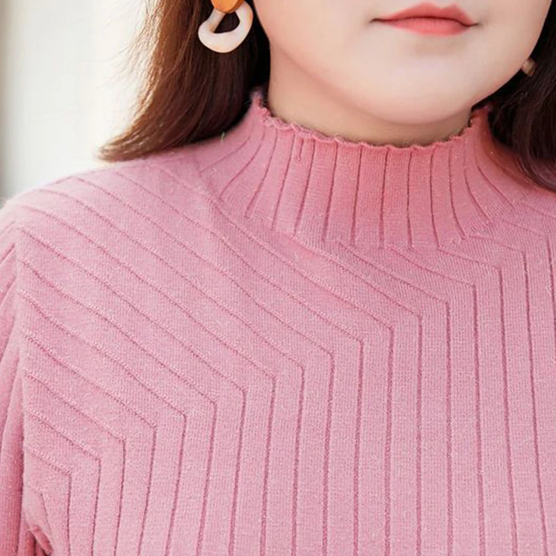 Autumn Winter New Fashion Solid Color Korean Plus Size Sweater Women Casual Elegant Oversized Lady Tops All Match Chic Pullover