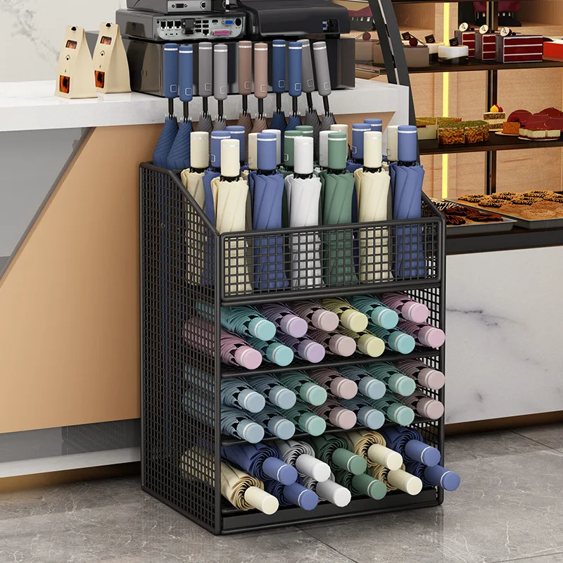 

Полка для зонтов Стеллаж для хранения Ведро для зонтов большой емкости Коммерческий класс Лобби отеля Коммерческий вход Стеллаж для зонтов