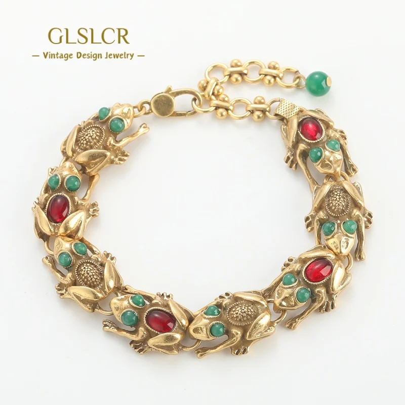 

Vintage Jewelry Antique Gold Color Toad Bracelets For Women Charm Chain Natural Stone Red Agree Luxury Designer Halloween 2025