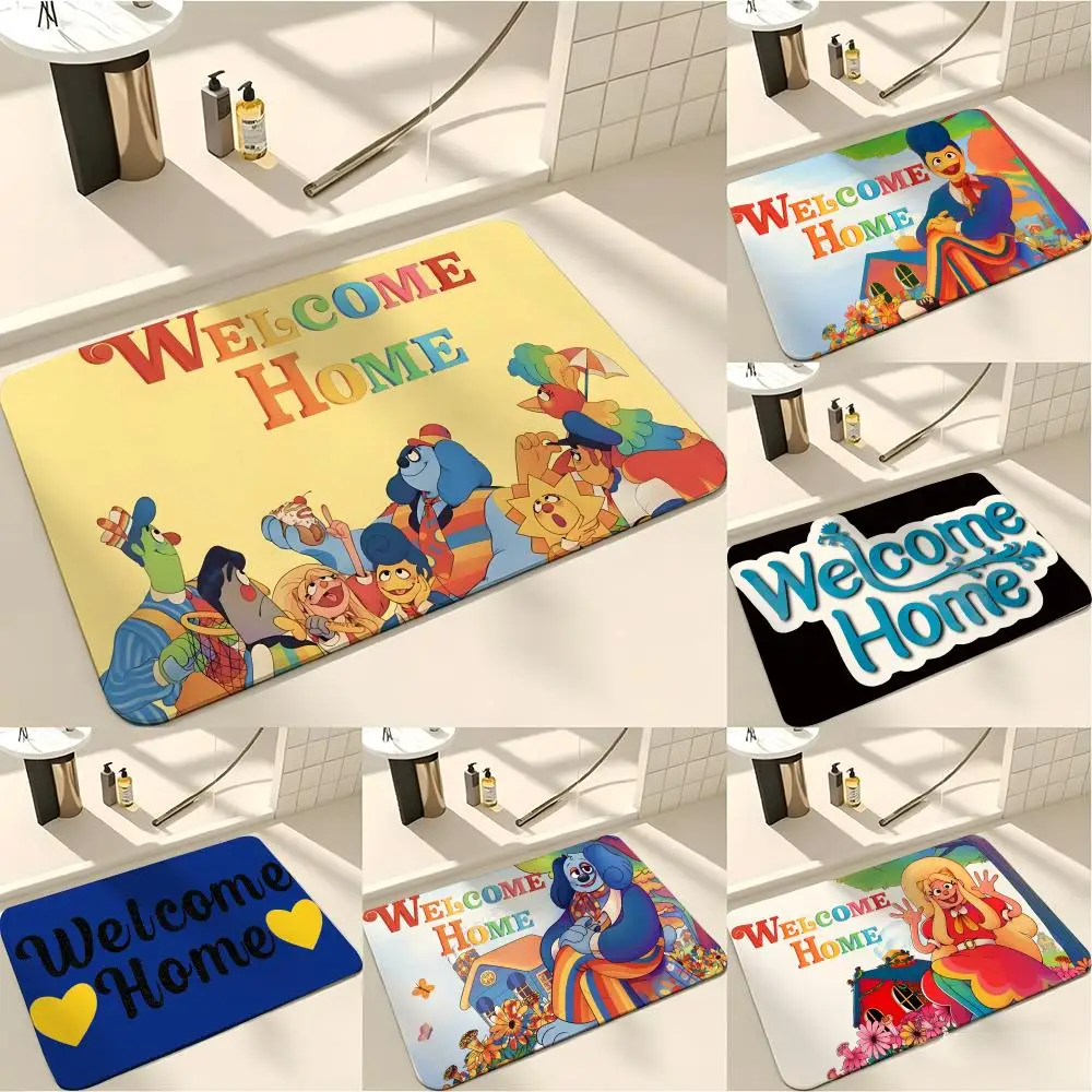 fashion W-Welcome Home Floor Mat Absorbent Floor Mat Non-Slip Entrance Rug for Bathrooms Restrooms and Toilets