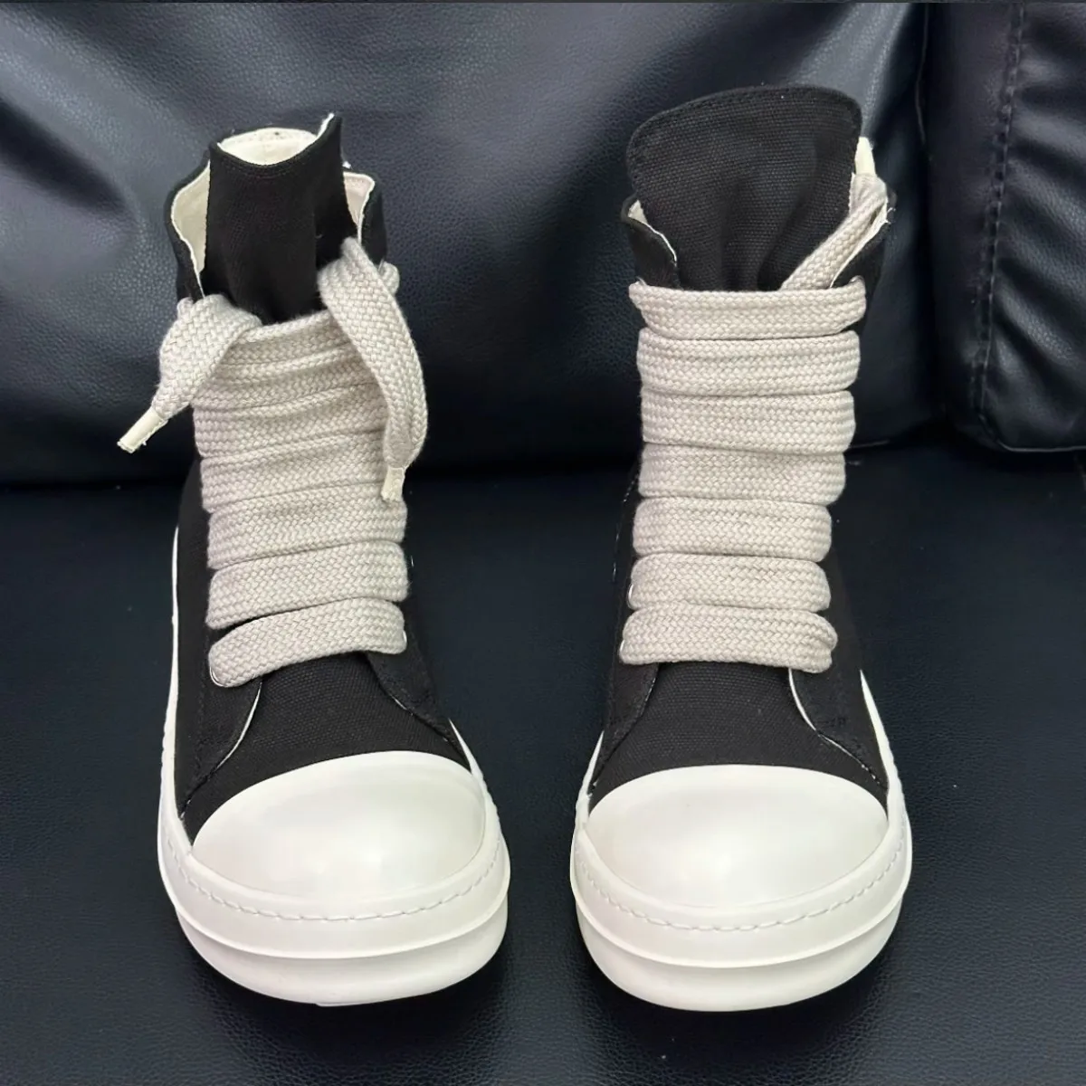 Black Canvas Shoe Men Boots Ro High Top Shoes Jumbo Laces Women Sneaker Casual Shoes Luxury Zipper Flat Shoes Ankle Boot