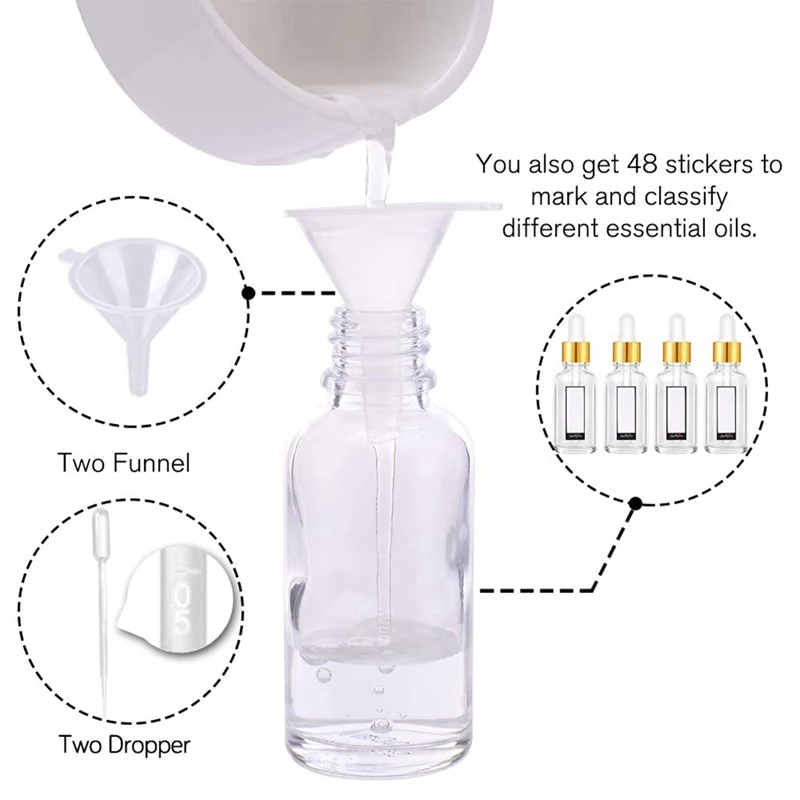 Glass Dropper Bottle 24 Pack Clear Glass Bottles Empty With 2 Funnels & 2 Long Pipettes, 30Ml Eye Dropper Bottles