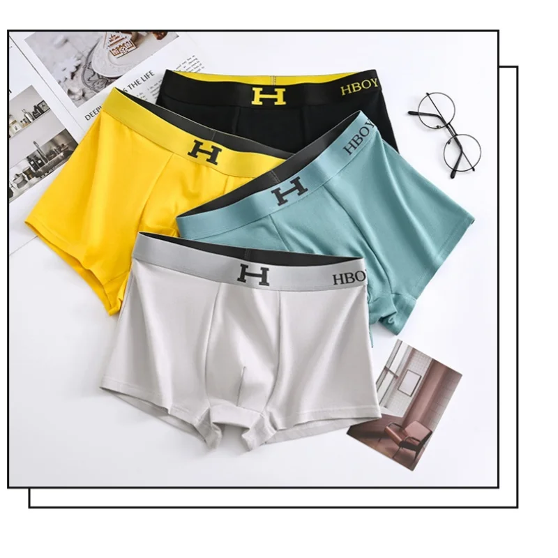 1/3PCS Ice Silk Magnet Temperature Change Men Underwear Flat Angle Pants Magnetic Crotch Antibacterial Mid Waist Four Angle Pant