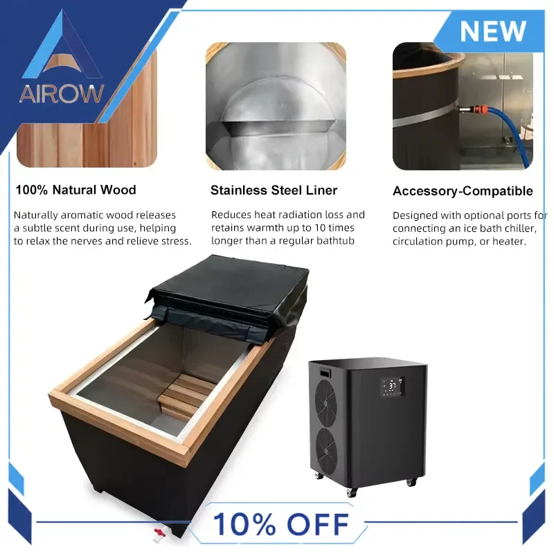for Cold Plunge Tub Wood Ice Bath Pod with Chiller Bundle Cooling System for Sauna Therapy Recovery Sports Athletes Home Gym