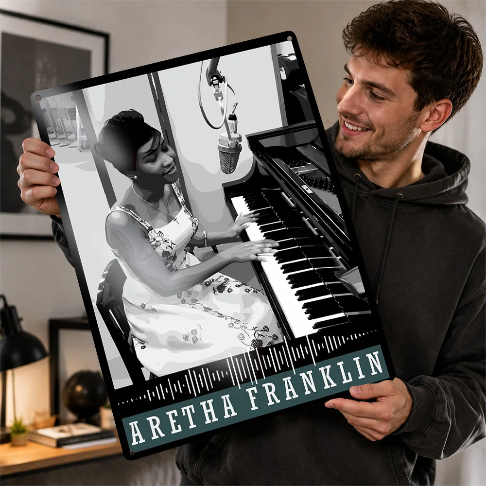 Aretha Franklin Playing Piano Aluminum Poster Personalized Metal Sign Rhythm Icon Wall Art Ideal For Music Rooms And Home Bars