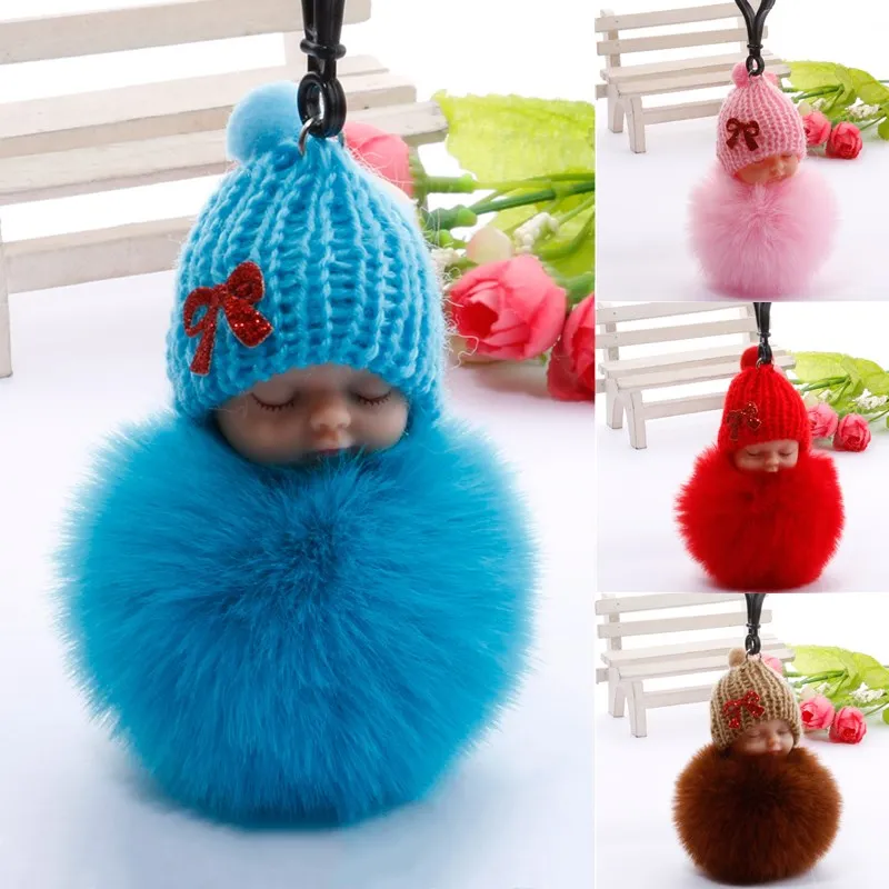 Personalized Gift Best Wish Sleeping Baby Plush Doll Fur Ball Key Chain Pendant Baby Shower Birthday Wedding Party Favors Gifts