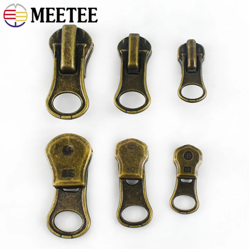 Meetee-Bronze Zipper Puller, Slider Cabeça para Zíperes de Metal, Vestuário Mochila, Acessórios de Costura, 3 #, 5 #, 8 #, 10, 20, 30, 40, 50Pcs