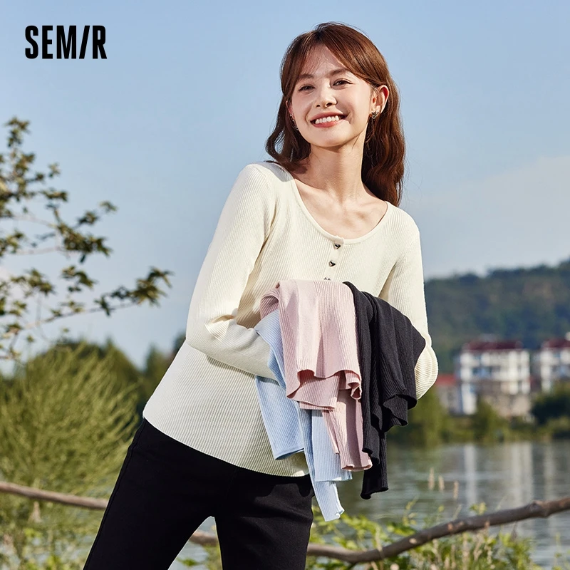 Semir Sweater Women Stringy Selvedge Half-Tall Collar Right Shoulder Inside 2023 Winter New Antibacterial Heat Storage Slim Fit