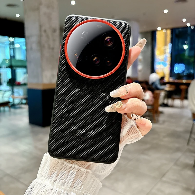 

For Xiaomi 15S 15 14 13 Pro Ultra Case Magsafe Metal Alloy Camera Protection Independent Buttons Vegan Leather Case Cover