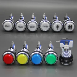 1PCS CHROME Plated illuminated arcade push button 5V 12v LED Arcade Start Push Button with microswitch for Arcade game DIY