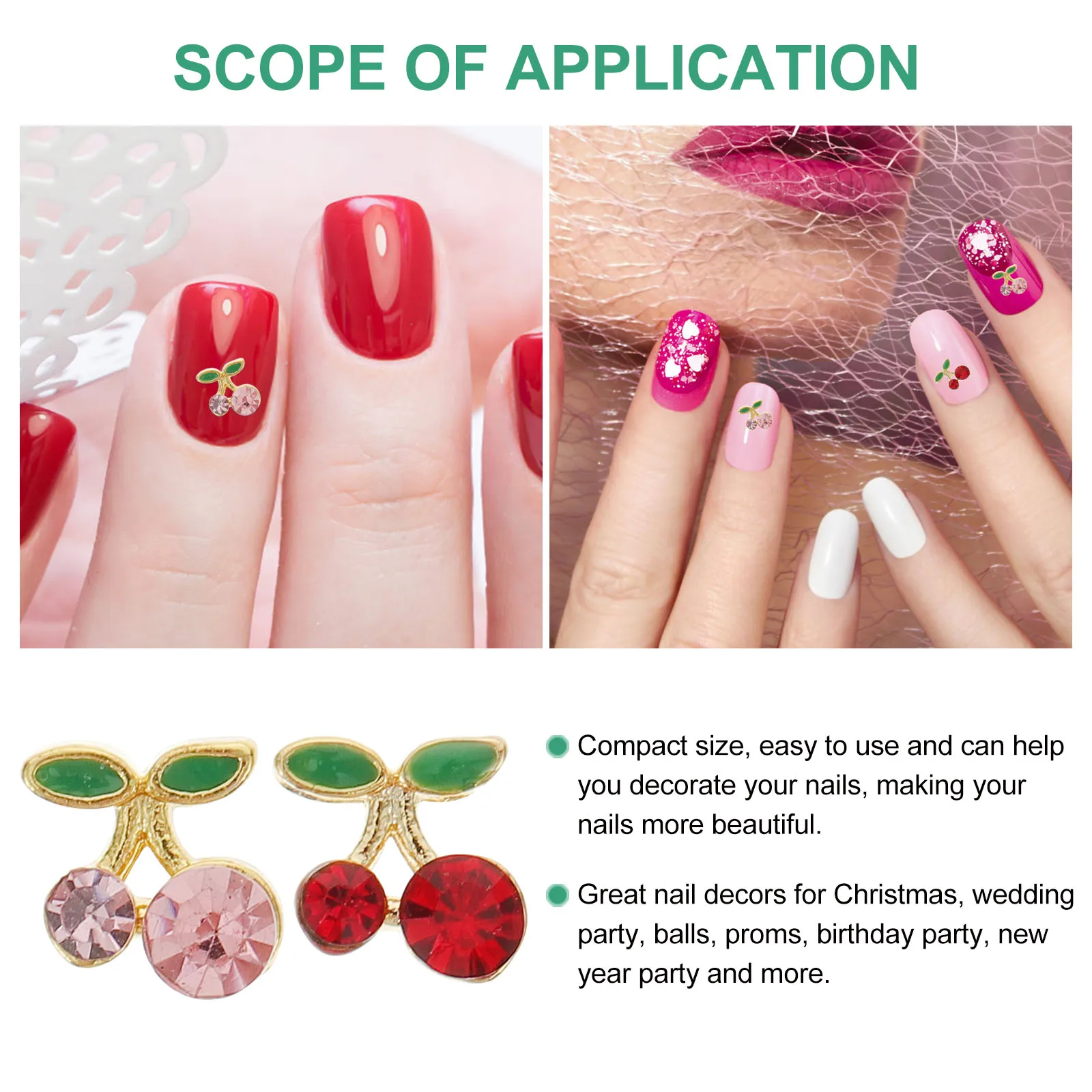 

36 pcs Cherry Charms 3D Alloy Decorations Bright Nail Jewelry Wedding Party Christmas Proms Nail Art Accessories