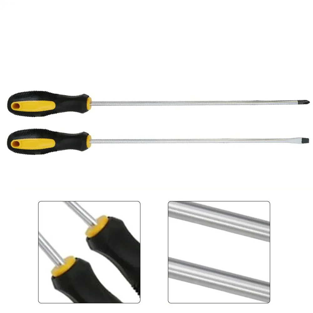 1pc 12Inch 300mm Extended Cross/Slotted Screwdriver Magnetic Screwdriver Nutdrivers With Rubber Handle Repairing Hand Tools