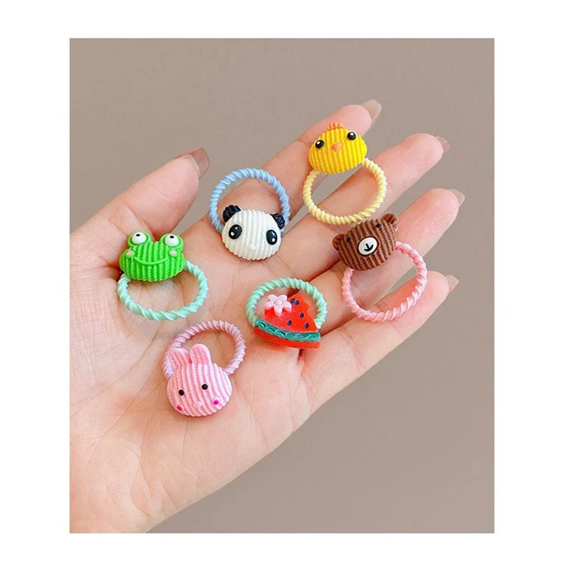 10 Pieces Set Candy Color Radish Hair Ties for Girls Cartoon Animal Flower Headwear Kids Pink Hair Accessories (no Box)