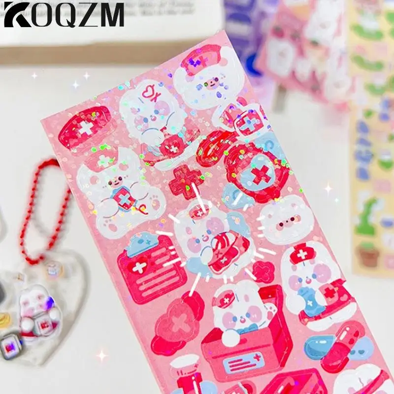 10pcs Shiny Cute Animals Cat Bear Decorative Sticker for Scrapbooking DIY Phone Case Materials Landscape