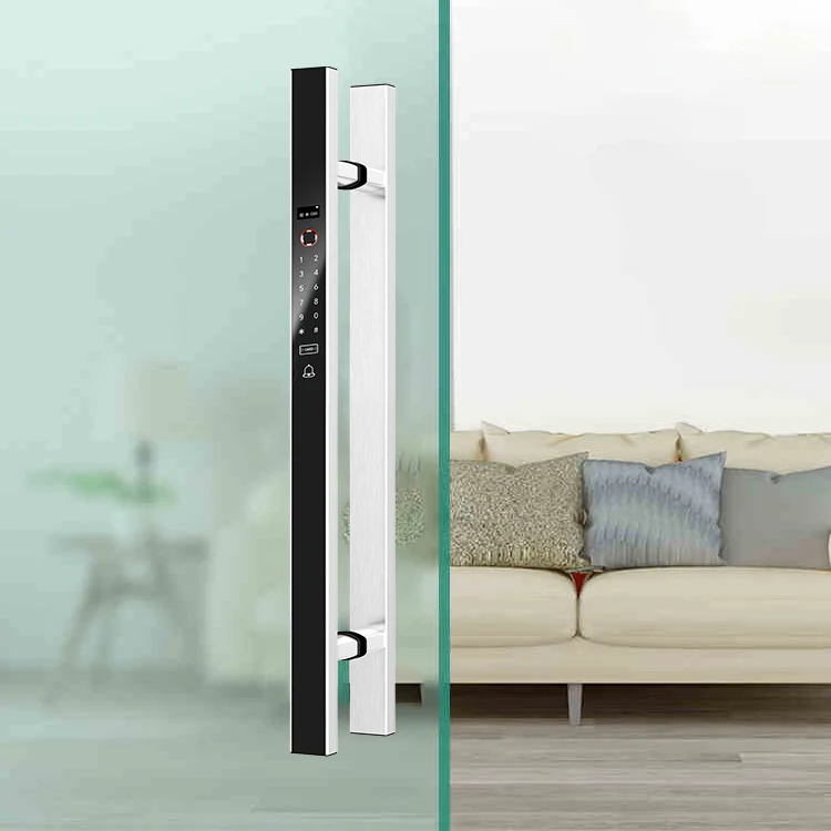 Smart BLE RFID Fingerprint Electric Glass Door Handle Lock for Home/ Office