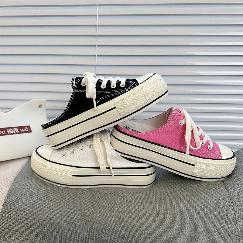 

Unisex Low-Top Canvas Slip-On Shoes Summer New Style Student Korean Versatile Lazy Board Shoes Half Slippers White Sneakers