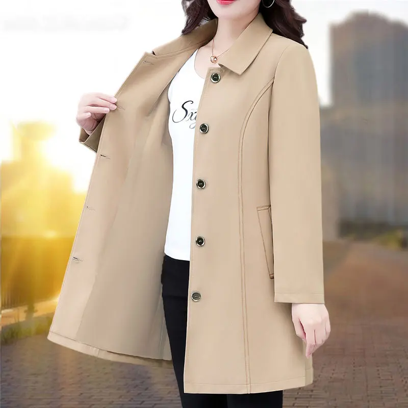 

Women's Khaki Mid-Length Coat 2025 New Autumn Season Briti Sle Large Size Windbreaker Faionable Ladies' Outerwear