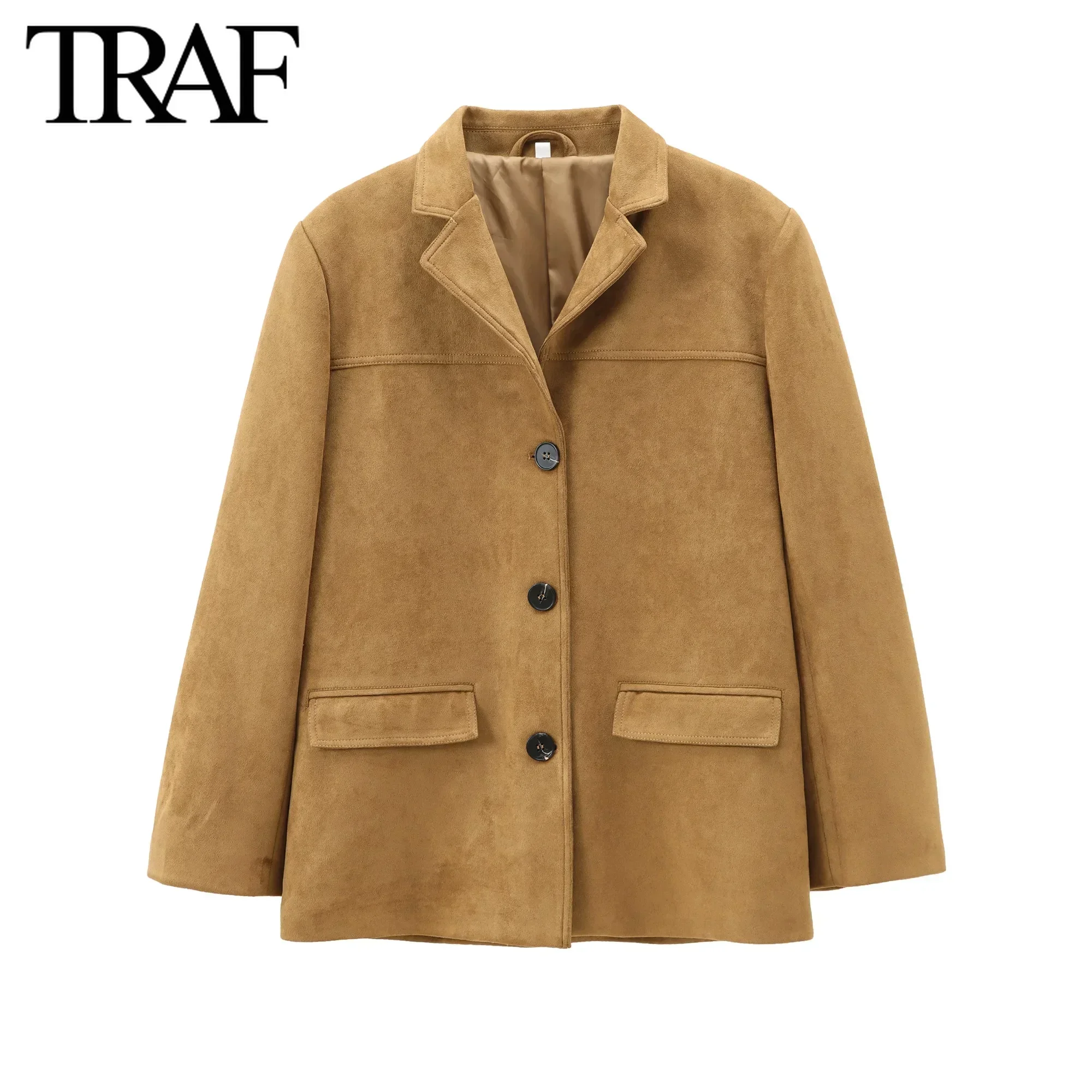 TRAF Women Fashion Spring Autumn New Long Sleeve Single Breasted Casual Suits Jacket Chic Female Flip Pocket Blazers Suit Coat