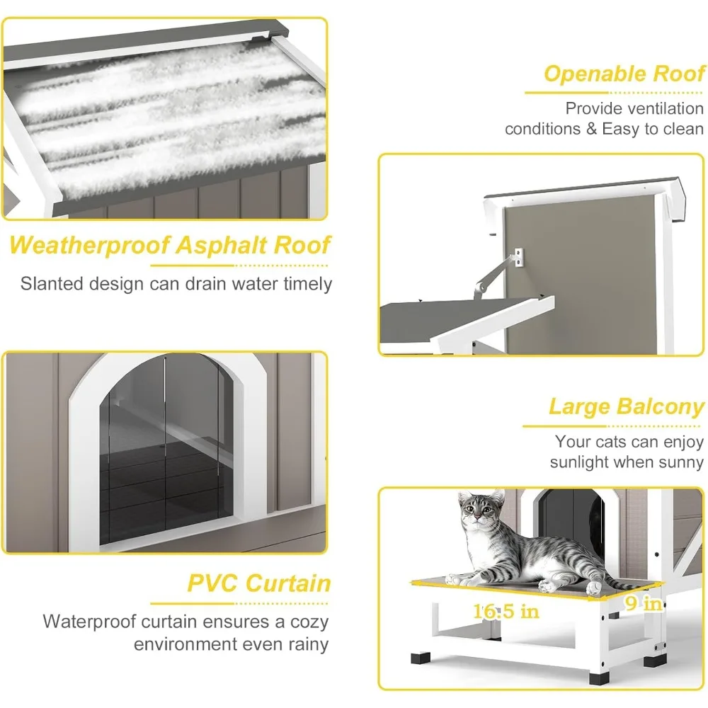 مأوى للقطط معزول للاستخدام الخارجي مع مخرج مزدوج للقطط الحرمية - مقاوم للعوامل الجوية وحماية لجميع المواسم