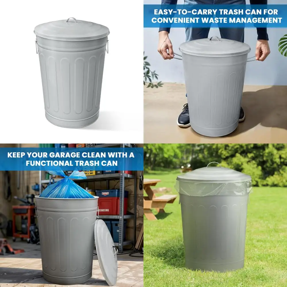 

Vintage 13 Gallon Metal Outdoor Trash Can with Lid, Retro Farmhouse Style Garbage Container, Old School Modern Long-Lasting Wast