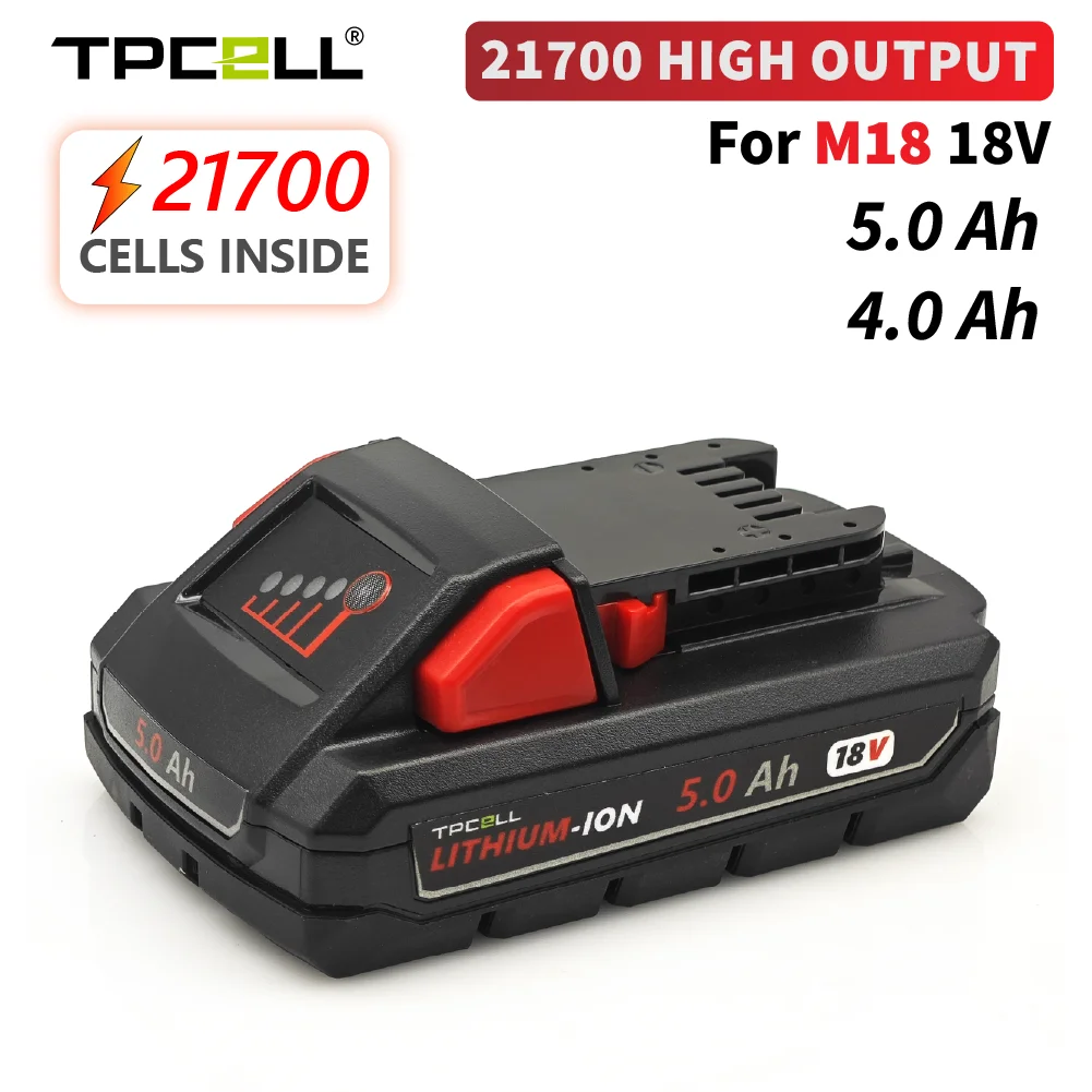 TPCELL 4Ah/5Ah For Milwaukee M18 Batteries 21700 High Output Rechargeable Lithium ION 18V Battery