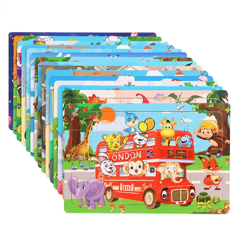 

Wooden Puzzle Animal Kids Toy Wood Jigsaw Puzzles Cartoon Vehicle Dinosaur Baby Learning Educational Toys for Children