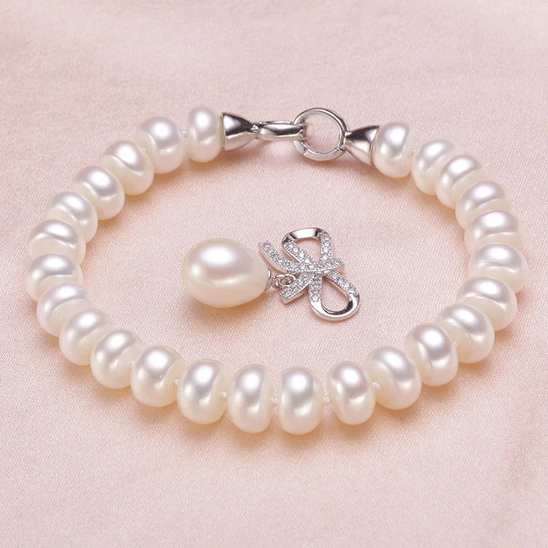 Wedding freshwater pearl jewelry set for women,genuine natural pearl necklace jewelry sets mother anniversary gifts white