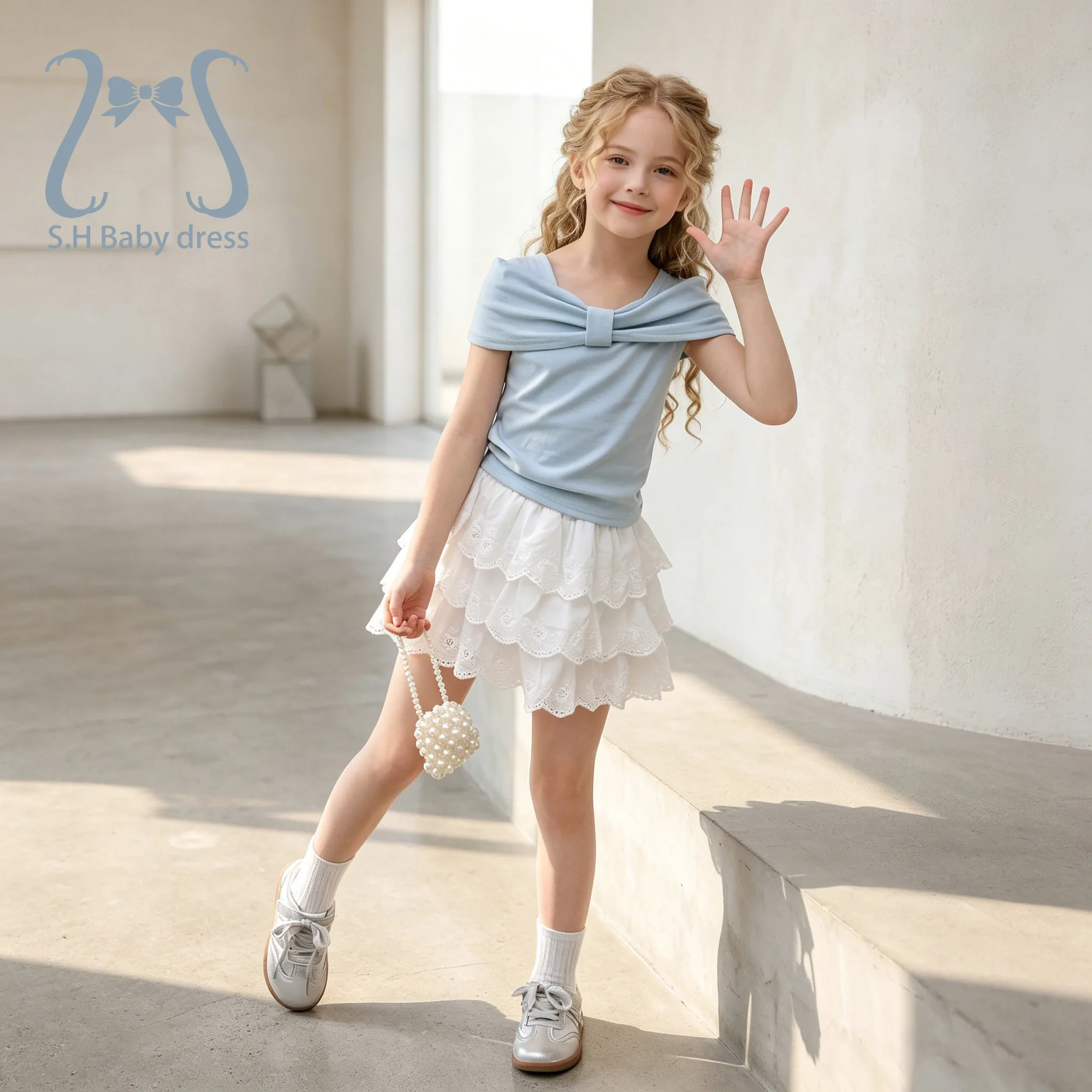 

2Pcs/set Summer Children Costume Girls Baby Tops And White Skirt Toddler Sweet Clothing Kids delicated Wear Casual Soft Clothes