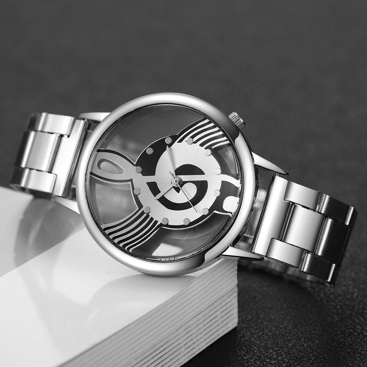 Reloj de cuarzo con esfera de nota Musical a la moda para Mujer, Reloj de pulsera con correa de Color plateado para Mujer, Reloj de regalo para niñas (sin caja)