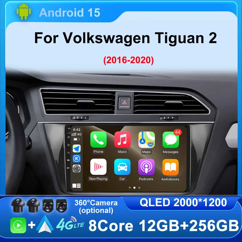 For Volkswagen Tiguan 2 2016 - 2020 Carplay Auto GPS 4G+WIFI Car Radio Navigation Multimedia Video Player Stereo BT Android15
