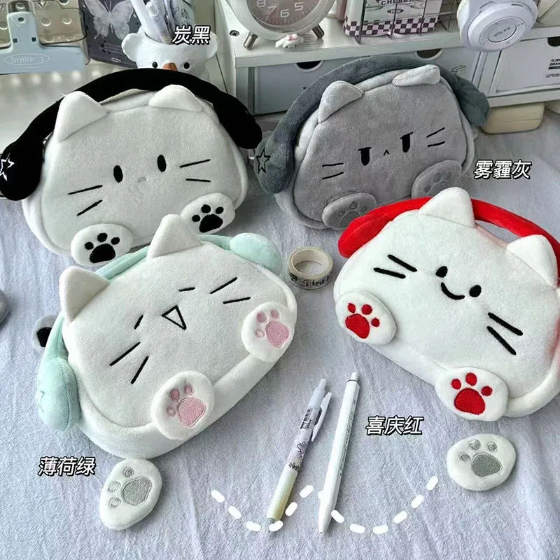 Y2K Japan Large capacity pen bag Cute Cartoon Earphone Cat Ita Pencil Bag Storage Bags Ins Plush Cat PenCase Lolita Cosmetic Bag