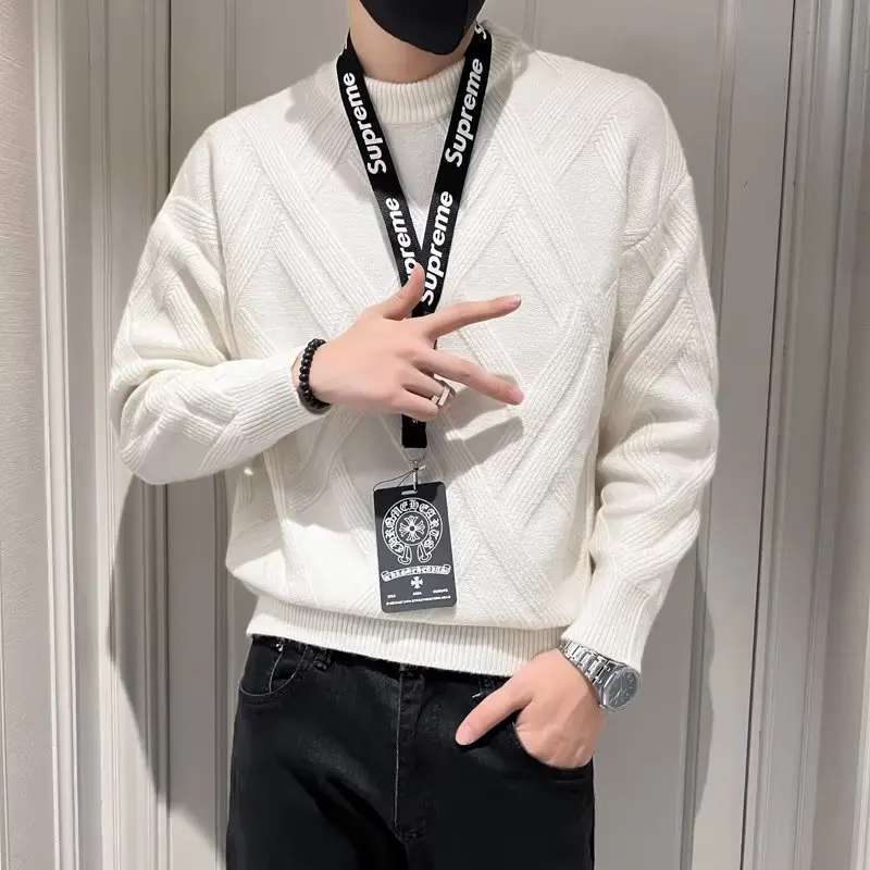 Suéter de Malha Masculino Estilo Americano com Padrão de Diamante, Manga Longa ssa, Gola Redonda, Casual e Confortável par...