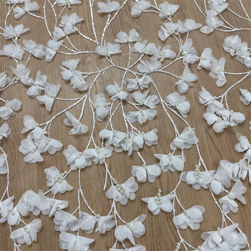 Ultime perle di fiori ricchi di alta qualità 3D unico tessuto di pizzo fiore ricamo beautiful vendi 1 yard