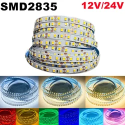 Tira de luces LED flexibles y cortables para decoración del hogar, lámpara suave de 2835 LEDs/m DC12V 24V, color rojo, azul hielo, verde, amarillo, rosa, Bar, 120