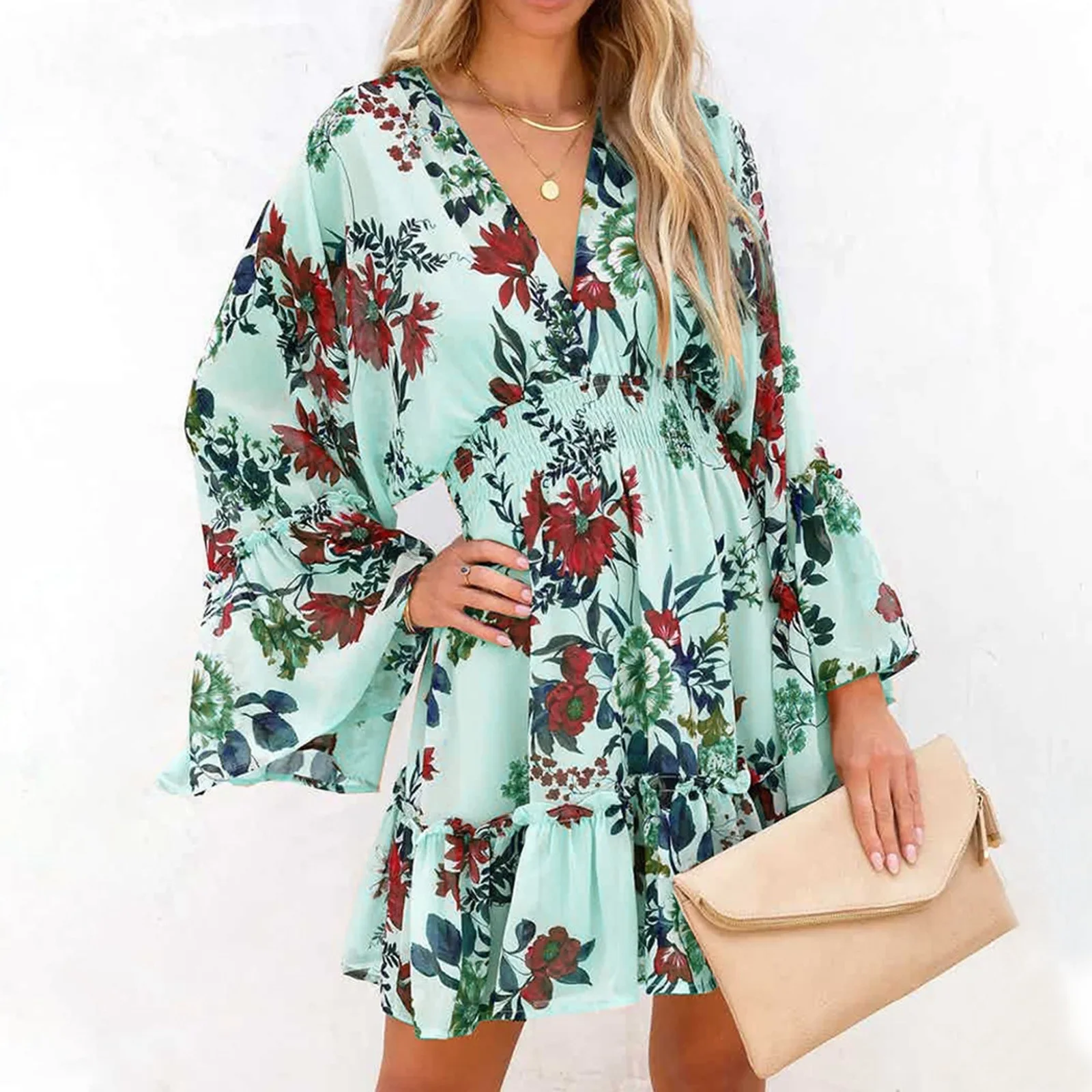 Dames Mode Jurk Met Bloemenprint Lange Mouwen Rok Met Ruches Vintage Losse Jurk 2024 Zomer Hot Selling Lente Prinses Vestido