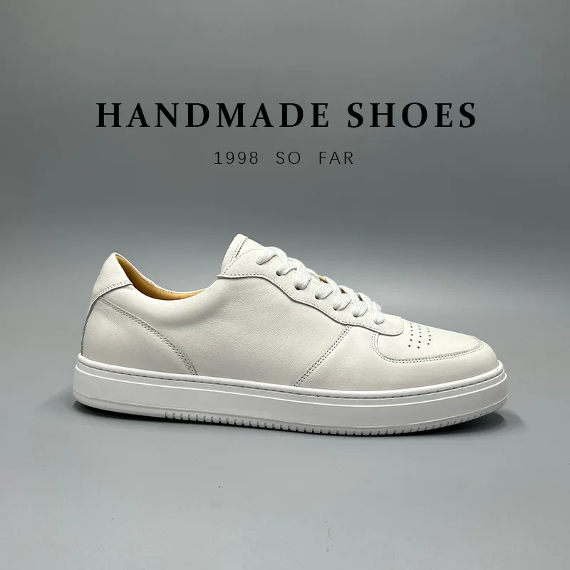 

Мужские кожаные повседневные кроссовки-минималистики из натуральной кожи с воздушной подушкой, скейтерские туфли класса люкс, универсальные для поездок, белые кеды 2026