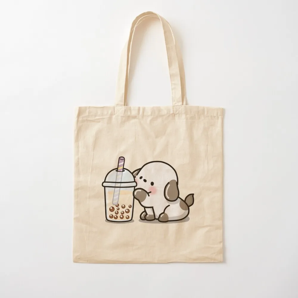 Little Puppy Loves Boba Tea! Tote Bag shopper bags for women Canvas stote bag canvas tote bag tote screen