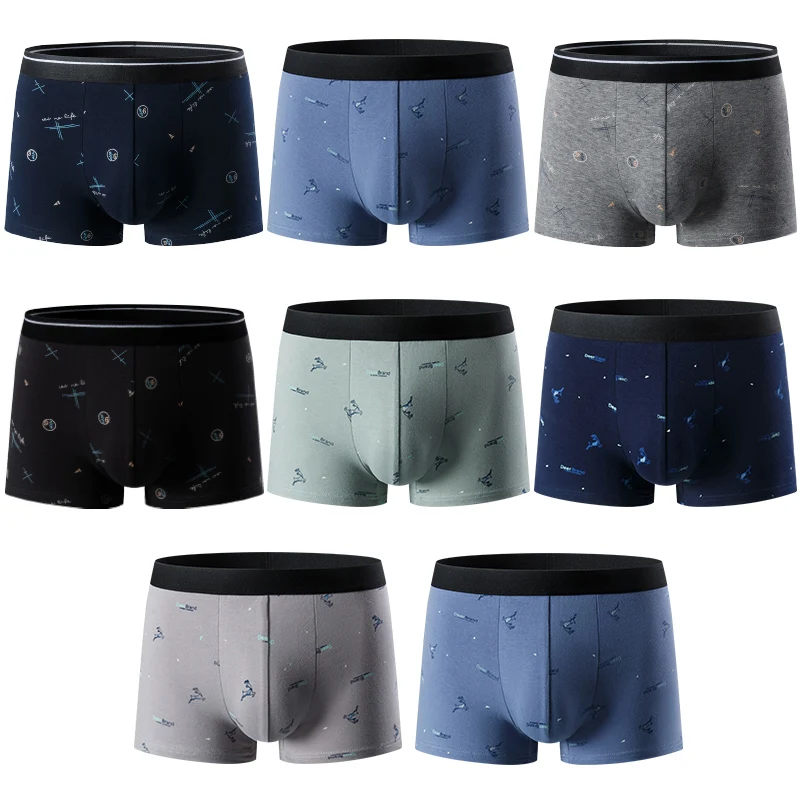 4-piece men\'s fashion printed boyshort comfortable plus size 5XL6XL juvenile underwear beach shorts elastic waist underwear