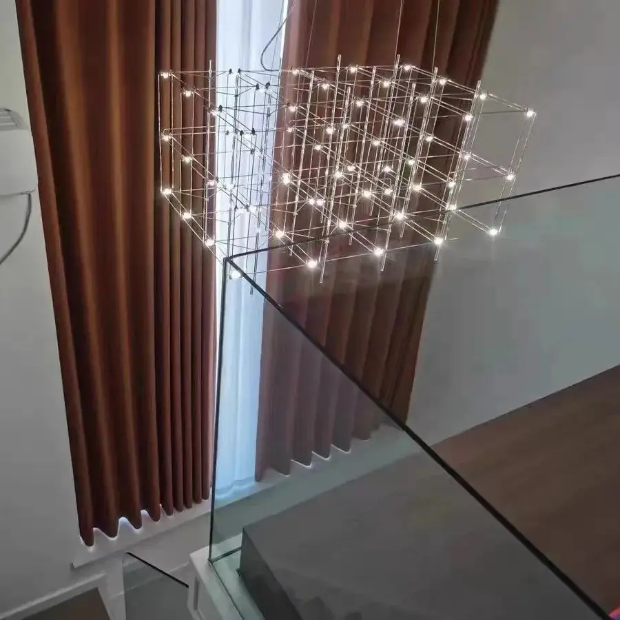 Modern creative cube chandelier dining table front desk art decoration LED lamp hotel shopping mall engineering lighting fixtu