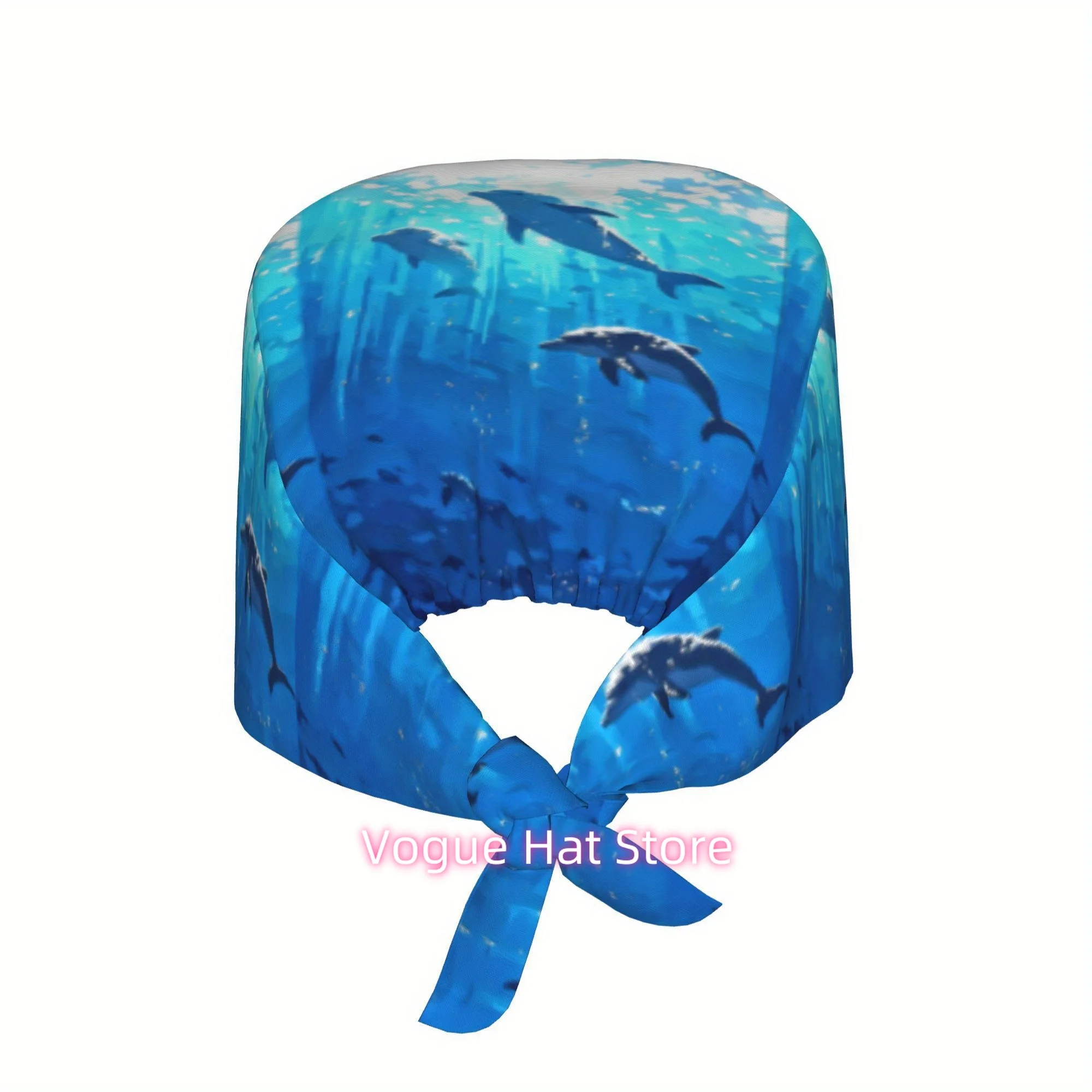 1pc Dolphin Unisex Trendy Printed Work Cap - Lightweight Adjustable Skull Cap with Tie-Back for Nurses, Dustproof Chef & Cooking