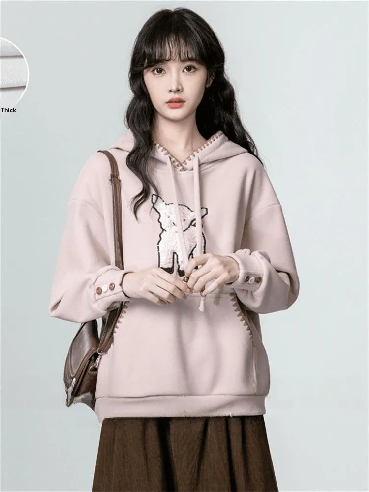 

Уникальная оригинальная корейская женская розовая толстовка с капюшоном, весенняя коллекция, уличный стиль, новая модель, свободный крой, длинный рукав, удобная толстовка.