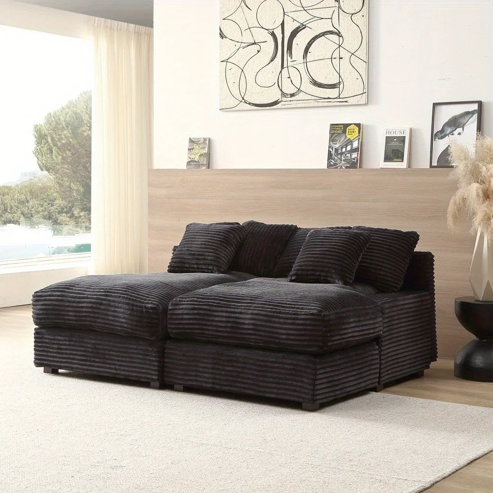 

74.8" Modern Luxury Twins Sofa Couch for Living Room Quality Corduroy Upholstery Sleeper Sofa Bed Daybed Black