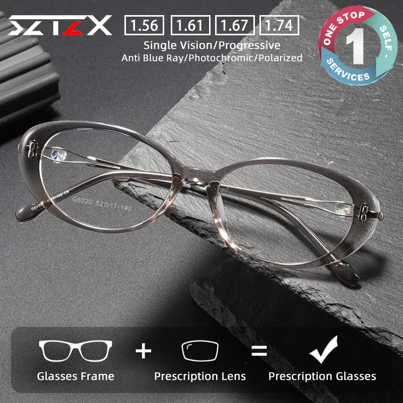 sztzx-トレンディなミニマリスト多用途処方メガネ抗ブルーライト女性近視眼鏡キャットアイ累進老眼鏡