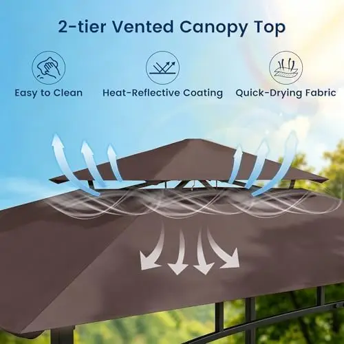 8x5 Grill Gazebo, BBQ Gazebo Canopy for Outdoor Grill, Brown | All Weather BBQ Canopy with 2 Shelves and Utensil