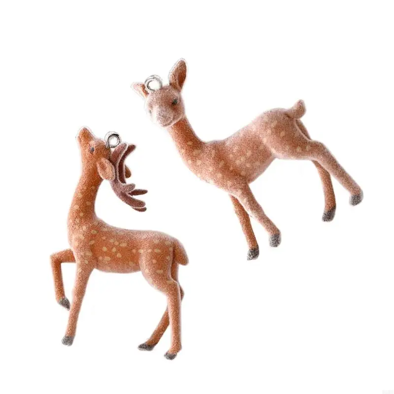 

E0be flocking 3d Sika Deer Sergring Сервина Смола Рождественская лосей подвеска для ожерелья для ключей Праздничный праздник