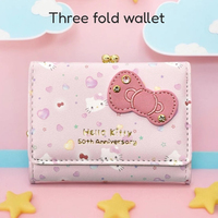 KT Cat Wallet Cartoon Cute Figure Short Three Fold Large Capacity Student Retro Coin Change Storage Card Bag Commuter Portable